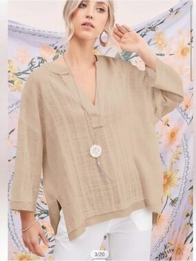 LA MIEL Cotton Gauze Tunic Raw Edge Boho Oversized  Minimalist Top,EUC,  Size M